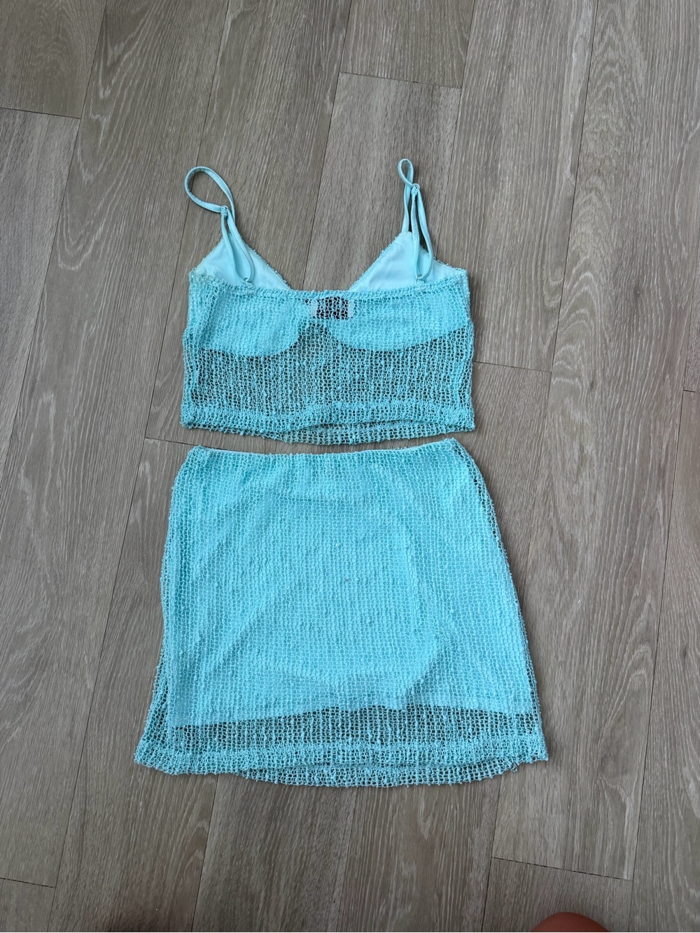 Princess Polly Aqua Crochet Two-Piece Mini Skirt Set - Picture 2 of 4